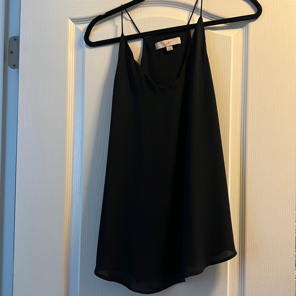 Loft Black Scalloped Neck Tank Top Size Medium